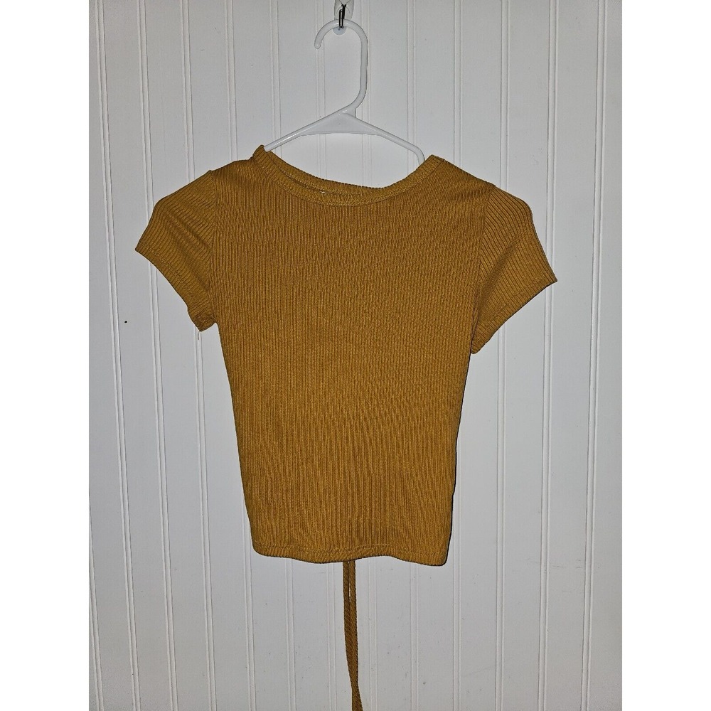 womens top junior xs lace up back Mustard color